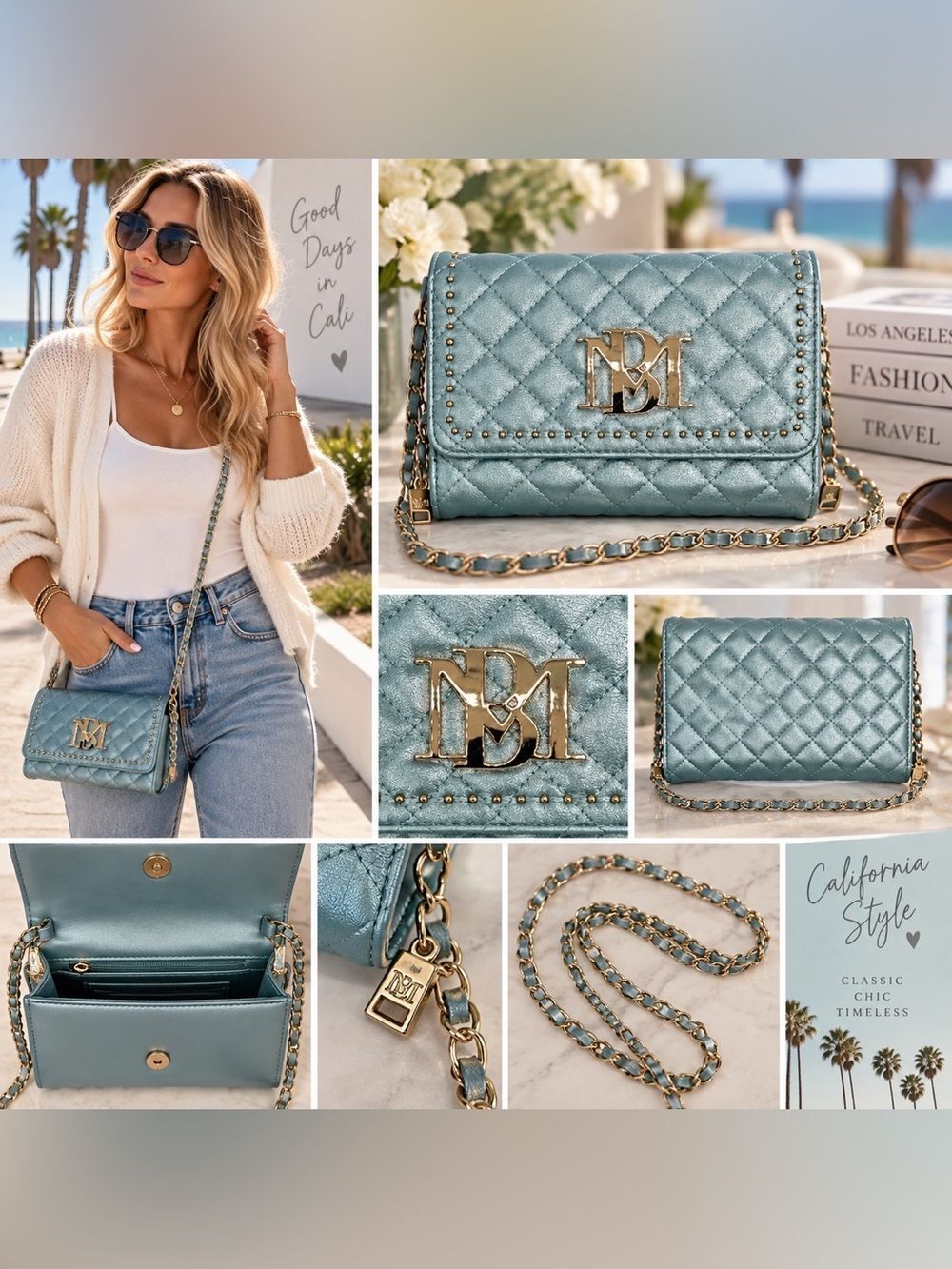 NEW! *Princess Blue* Badgely MISCHKA Metallic Quilted Crossbody